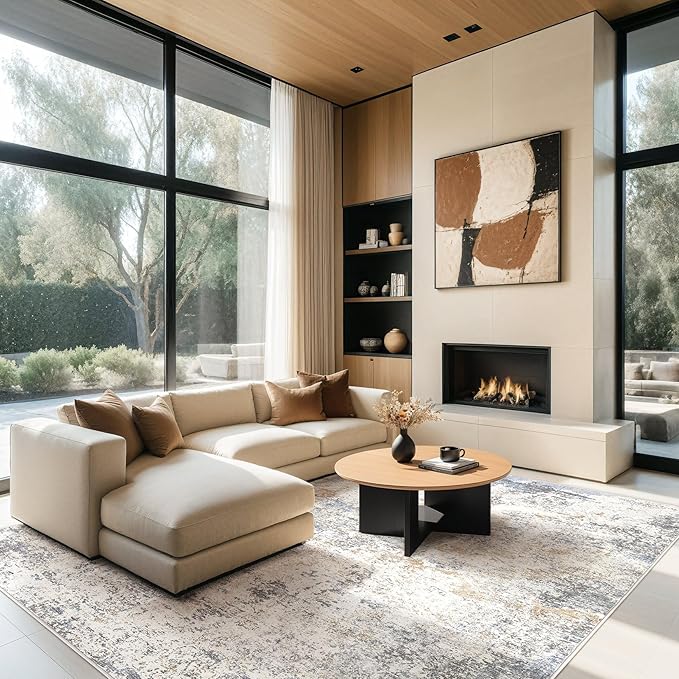 Area Rugs for Living Room: 5x8 Large Soft Washable Rug Modern Abstract Non-Slip Backing Stain Resistant Carpet for Bedroom Dining Room or Home Office Home Decor - Blue