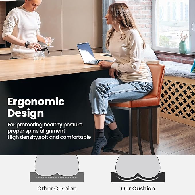 PHI VILLA Brown Bar Stools with Back - Counter Height, Modern Leather, Kitchen Island Chair, 24 inch