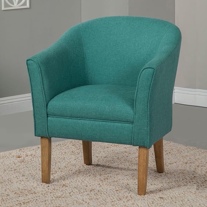 HomePop Barrel Shaped Accent Chair, Arm Rest, solid fabric and wood,Teal Medium
