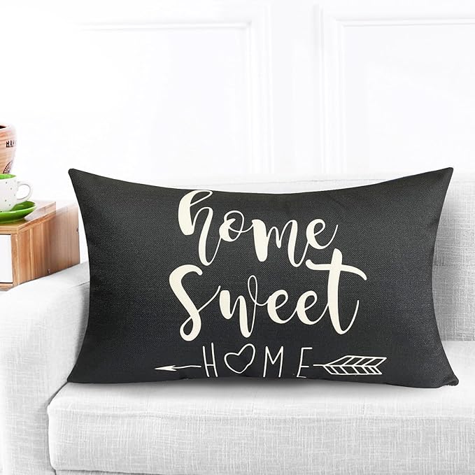 Decorative Throw Pillow Covers Set of 4 Black White Pillow Covers 12x20 inch Throw Pillow Cases Linen Square Pillow Case,Farmhouse Outdoor Geometric Pillow Covers for Couch Sofa Living Room