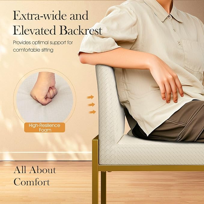 Sophia & William White & Gold Bar Stools Set of 3, Counter Height 24”Bar Stools with Back, Modern Leather Bar Chairs