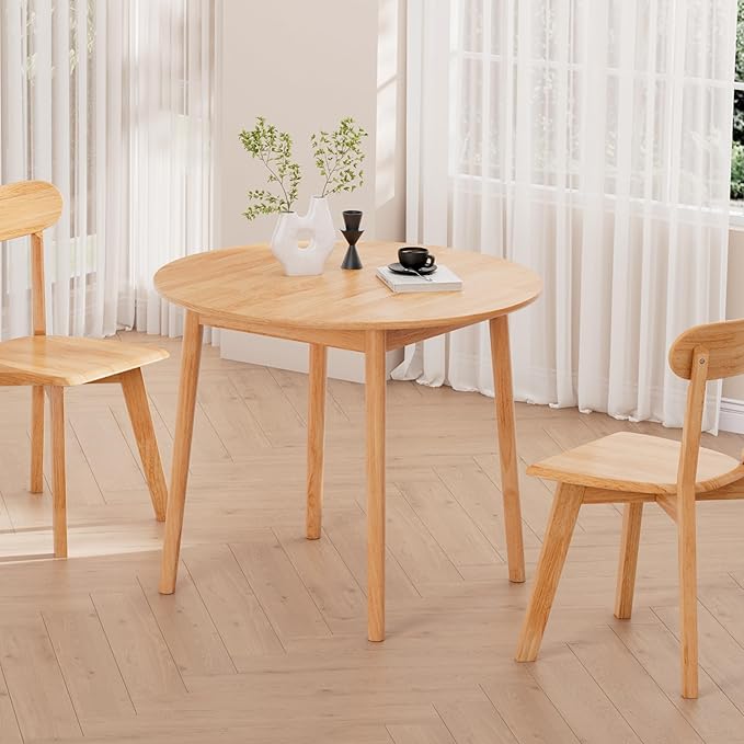 DELAVIN 31.5" Solid Wood Round Dining Table for 4, Farmhouse Small Kitchen Table for 2-4, Modern Office Table for Home Kitchen Apartment, Easy Assembly, Space Saving, Natural