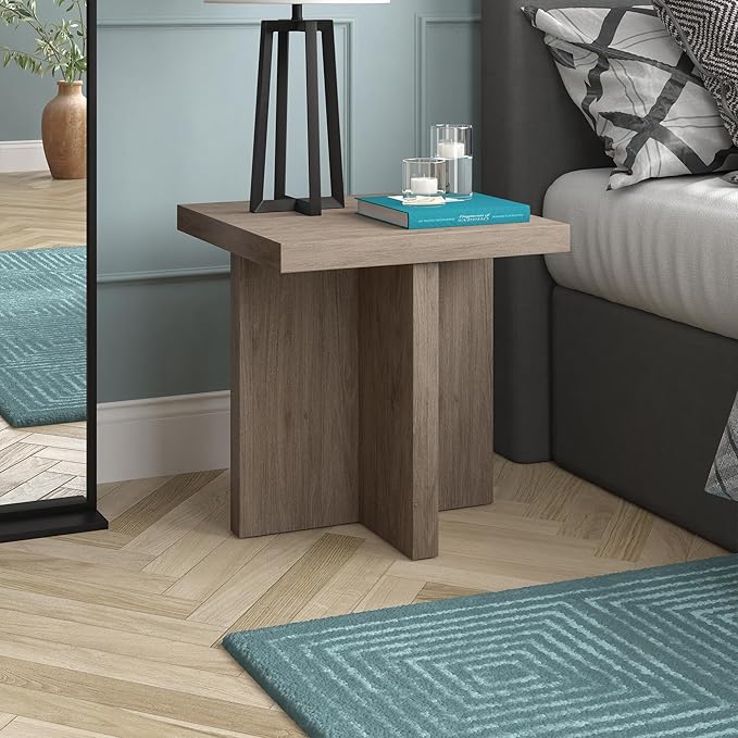 Henn&Hart 22" Wide Square Side Table in Weathered Gray, for Home, Living Room, Bedroom, Entertainment Room, Office