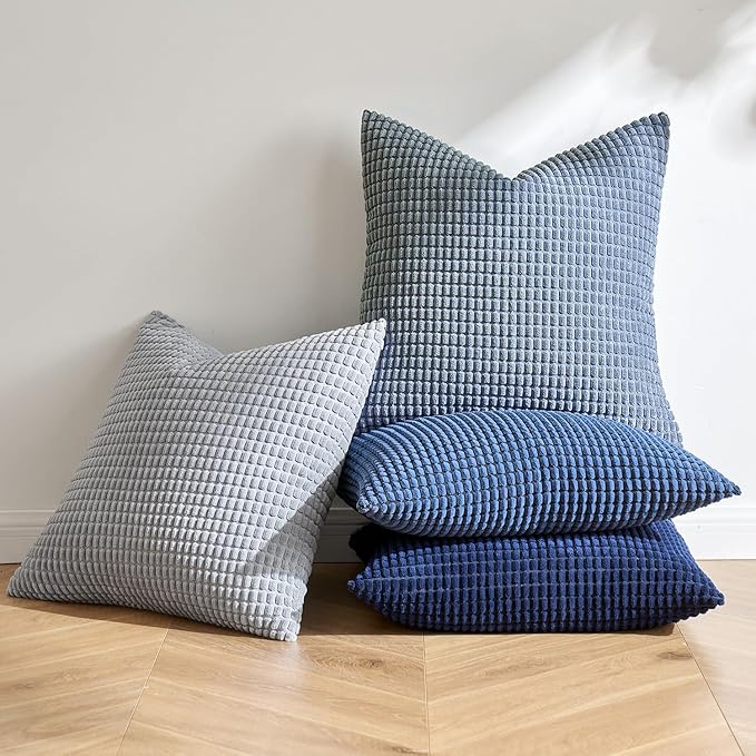 MIULEE Blue Decorative Pillow Covers 22x22 Inch Set of 4 Boho Western Farmhouse Home Decor Couch Throw Pillows Summer Coastal Corduroy Pillowcases Industrial for Sofa Cushion Living Room Bed