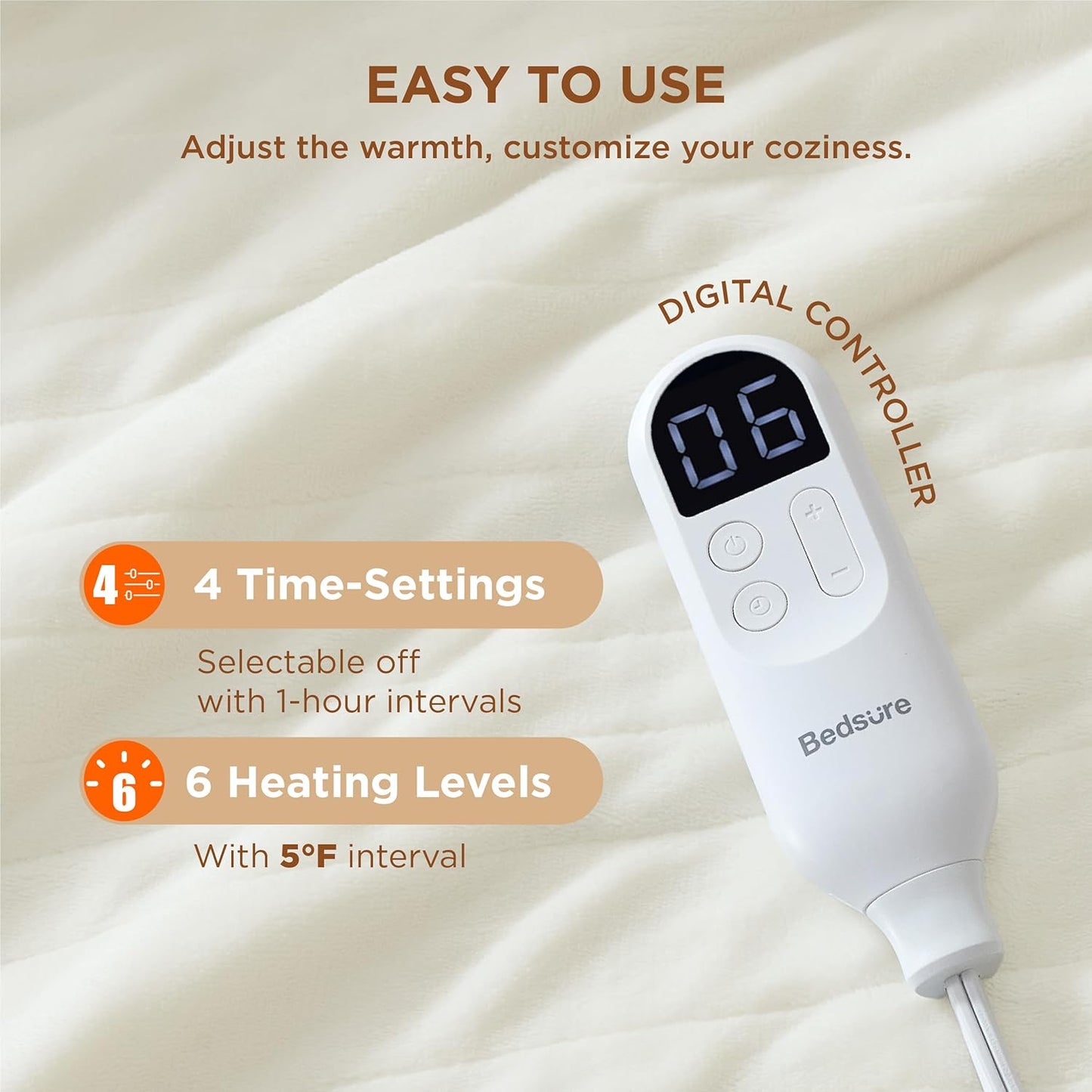 Bedsure Heated Blanket Throw Blanket - Fast Heating Electric Blanket, Soft Flannel Heated Throw with 4 Time Settings, 6 Heating Settings, Warm Gifts for Grandma (50x60 inches, Ivory)