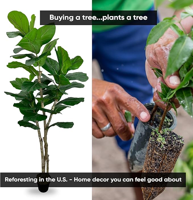 Cypress & Alabaster Handmade 7ft Oversized Fiddle Leaf Fig Ficus Lyrata Artificial Tree with Ethically Sourced Real Wood Trunks, Hypoallergenic, 7-Foot, Green