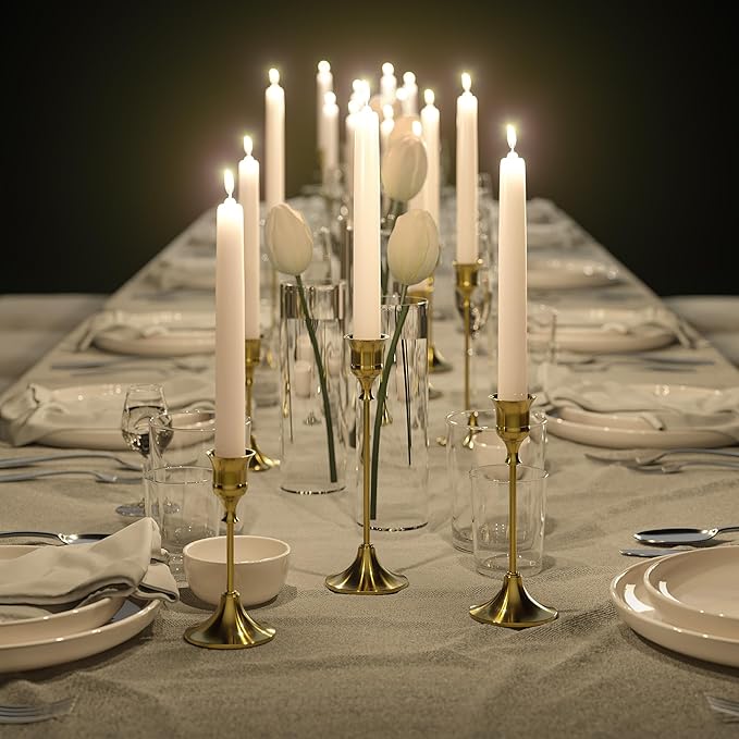 FSyueyun Brass Candlestick Holders Set of 3, Elegant Metal Candlestick Holders for Vintage Taper Candle Holders, Perfect for Table Centerpieces, Fireplace, Home Decor, Weddings and Party Decorations