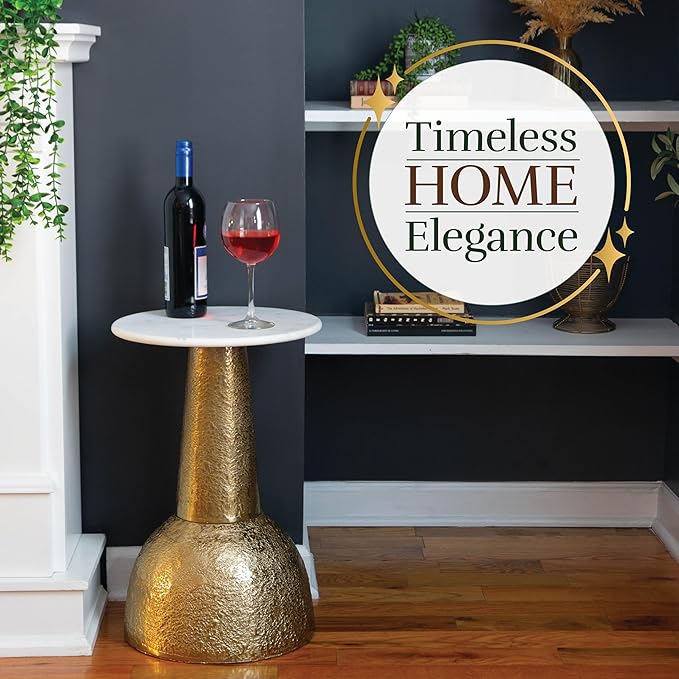 OBJET D'ART Small Round Gold End Table, Cupola, 22'' Height, Vintage Metal Accent, Side, Pedestal, Coctail and Drink Tables for Living Room and Small Spaces