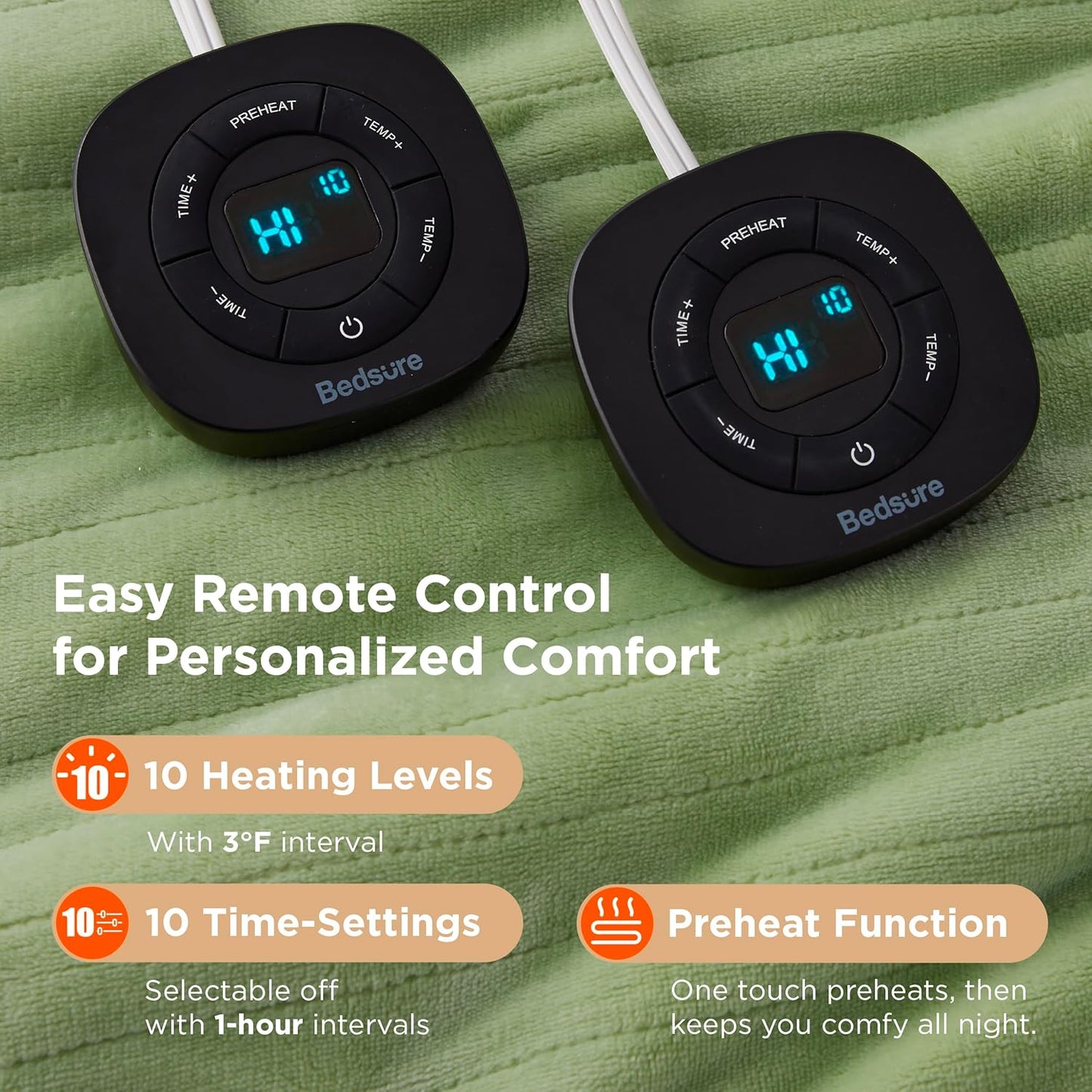 Bedsure Electric Blanket Queen Size - Dual Control Heated Blanket Queen, GentleSoft Fast Heating with 10 Time Settings & 10 Heat Settings, Warm Gift for Grandma (84x90 inches, Sage Green)