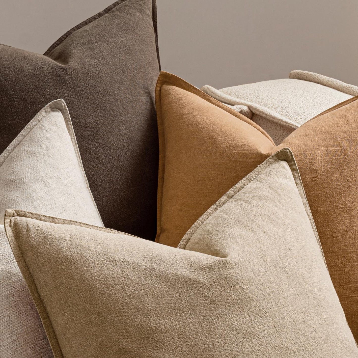 MIULEE Neutral Brown Linen Pillow Covers Pack of 4 Decorative Nautral Solid Fall Throw Pillow Covers Soft Accent Boho Farmhouse Couch Pillowcases Modern Home Decor for Living Room Bed Sofa 18x18 Inch
