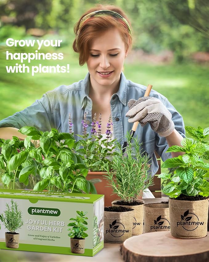 Christmas Gifts for Mom, Women, Her - 9 Herb Indoor Garden Starter Kit with Pots, Soil & Tools - Unique Birthday Gifts for Women, Housewarming Present for Wife - Grow Kitchen Windowsill Herbs