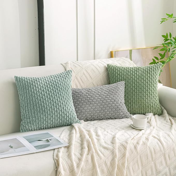 Set of 4 Aqua Decorative Throw Pillow Covers 24x24 Inch Corduroy Pillow Covers for Bed Couch Sofa Living Room Soft Square Cushion Cases