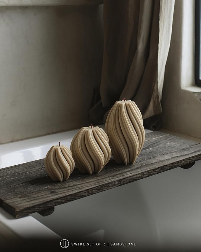 LAWA Swirl Candle - Large Beautiful Handmade Pillar Scented Soy Wax Twirl Elegant Bubble Aesthetic Candle Housewarming Gift Home Room Shelf Decor Idea Spiral Sandstone (Large)