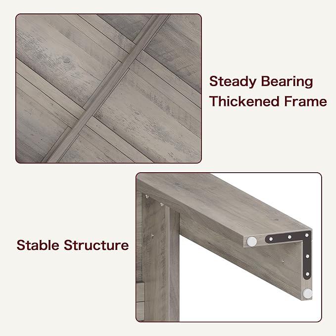 CABIHOME 71" Long Dining Table for 6-8, Large Farmhouse Rectangular Kitchen Dining Room Table, Wooden, Thick Frame & Sturdy Triangular Legs, Wood Strip Base for Dinner, Kitchen, Office, Rustic Gray