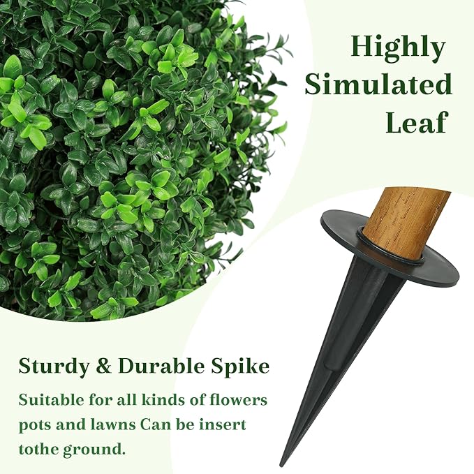 25.6'' Fake Plant Home Decor, UV Resistant Artificial Outdoor Topiary Ball Tree, Lifelike Outdoor Faux Plants with Spike, Easy to Install Boxwood Balls Fake Tree, Set of 4