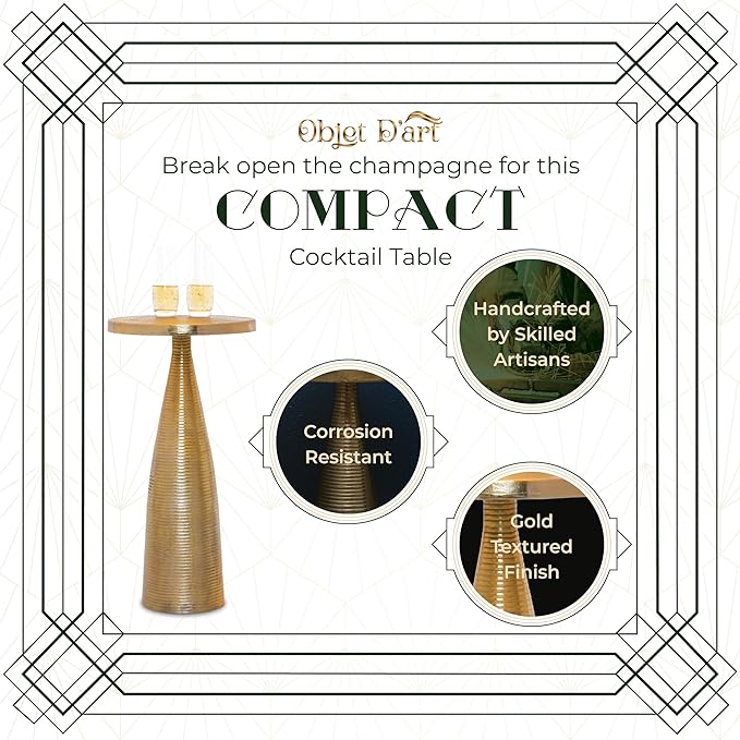 OBJET D'ART Small Round Gold End Tables, Luxor, 23'' Height, Vintage Metal Accent, Side, Pedestal, Coctail and Drink Tables for Living Room and Small Spaces