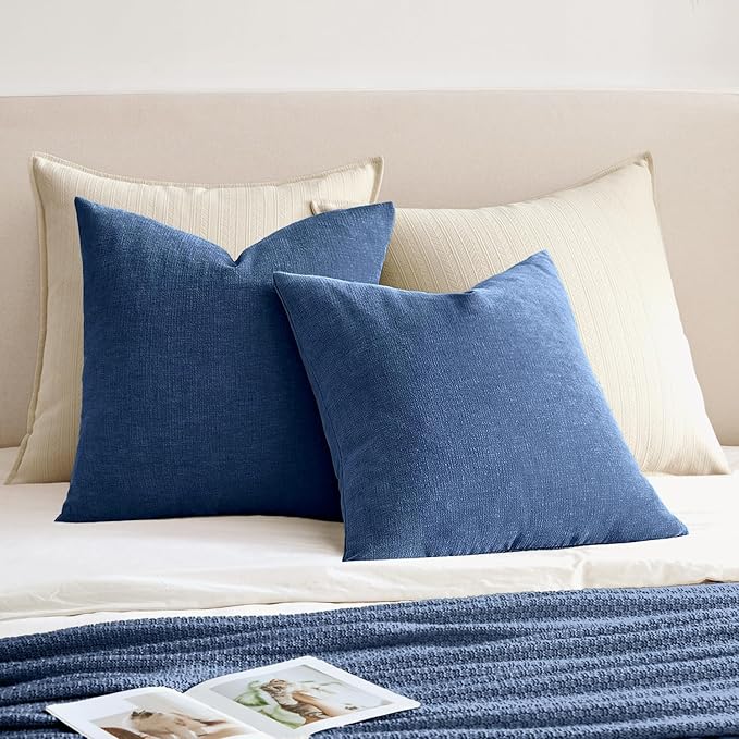 MIULEE Navy Blue Couch Pillow Covers 22x22 Inch, Set of 2 Soft Chenille Decorative Euro Throw Pillow Covers Farmhouse for Sofa Living Room Bed