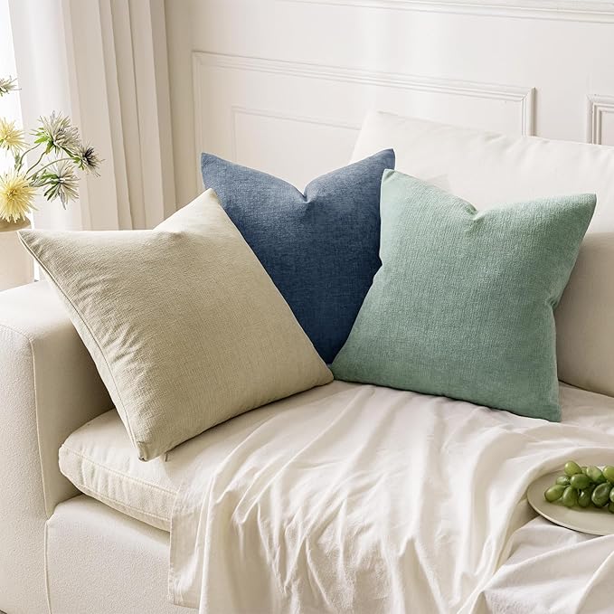 MIULEE Greyish Green Couch Pillow Covers 20x20 Inch, Set of 2 Soft Chenille Decorative Square Throw Pillow Covers Summer Farmhouse for Sofa Living Room Bed