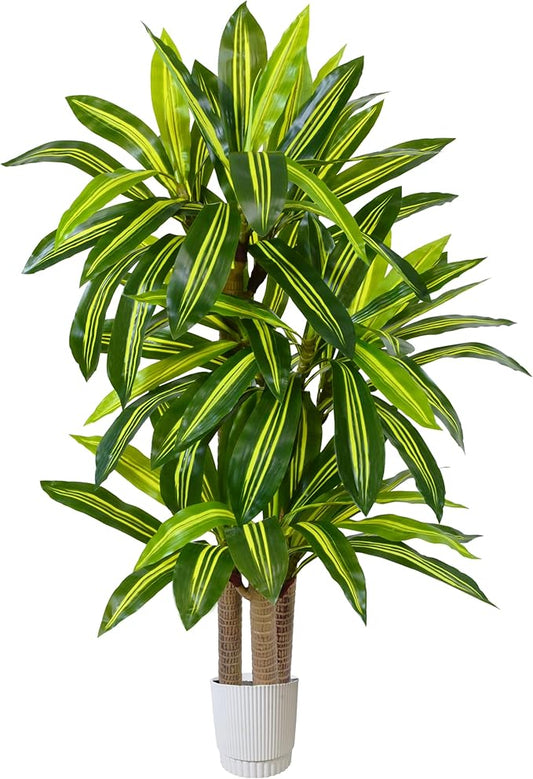 Artificial Dracaena Tree 5ft, Fake Yucca Plant with White Planter and Lifelike Leaves, Faux Dracaena Tall Floor Trees for Home Office Garden Décor