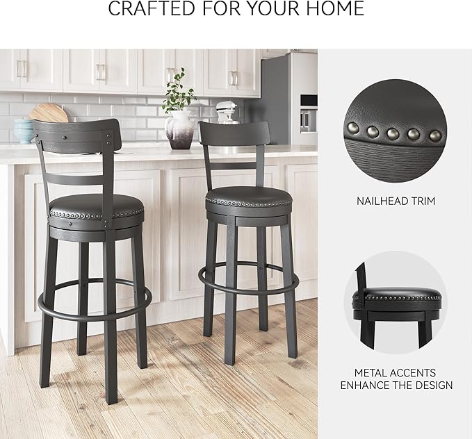 Signature Design by Ashley Valebeck 30.38" Casual Pub Height Upholstered Swivel Barstool, Black