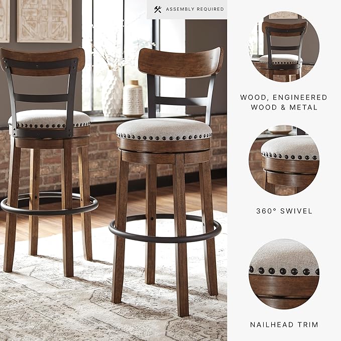 Signature Design by Ashley Valebeck 30" Farmhouse Pub Height Barstool, Brown