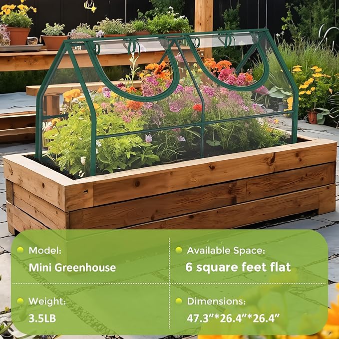 Upgraded Portable Greenhouse, 47.3" L x 26.4" W x 26.4" H Mini Greenhouse for Outdoors with 2 Zipper Doors, PE Cover, Ground Stakes & Ropes for Garden, Patio, Balcony, Backyard
