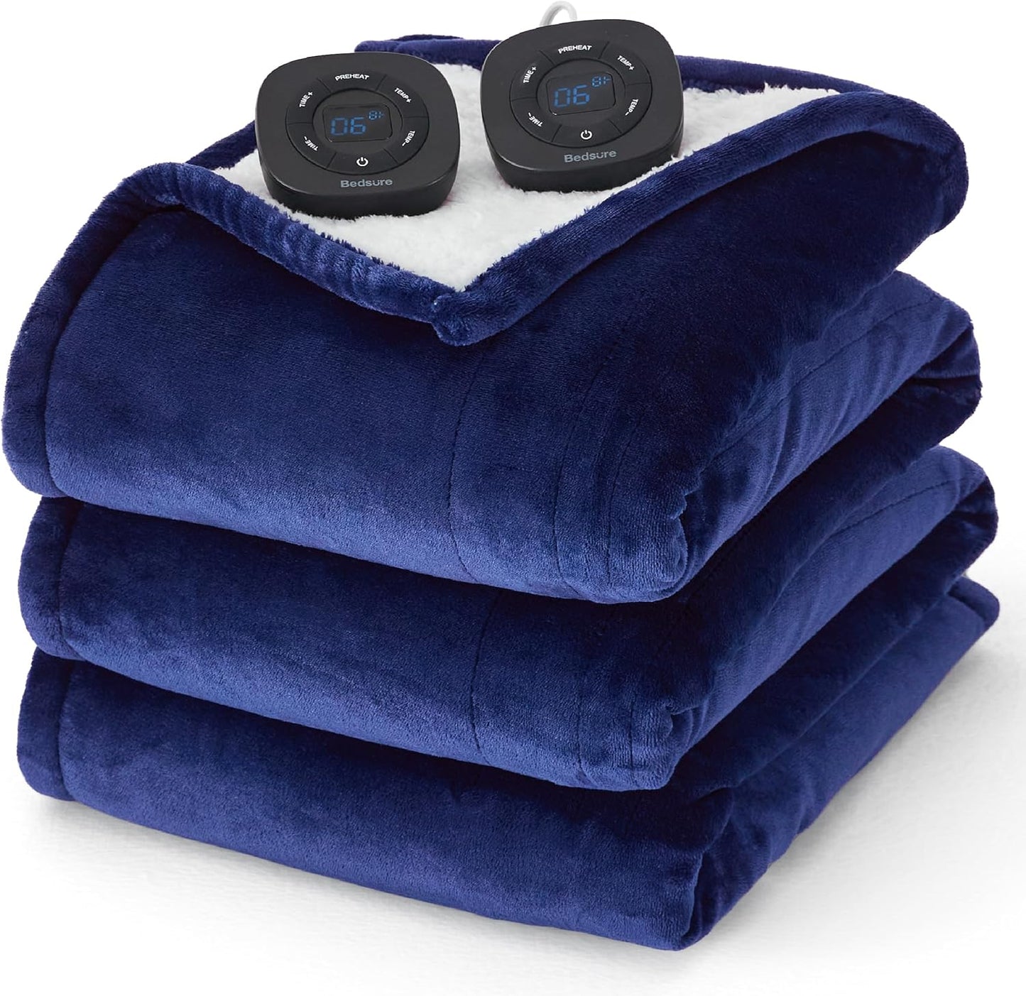 Bedsure Electric Blanket Queen Size - Dual Control Heated Blanket Queen, Fast Heating with 10 Time Settings & 10 Heat Settings, Warm Gift for Grandma (84x90 inches, Pageant Blue)