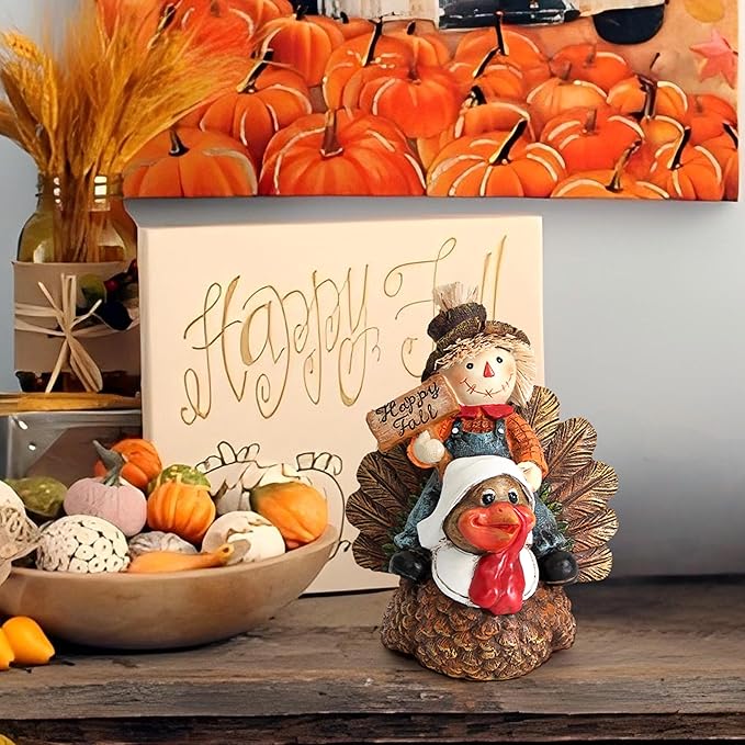 Fall Decor Scarecrow Turkey Statue Home Autumn Harvest Scarecrow Figurines Thanksgiving Turkey Decorations Fall Thanksgiving Gift Tabletop Room Party