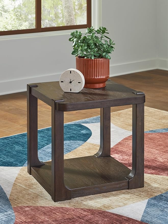 Signature Design by Ashley Breckington Contemporary End Table with Lower Shelf, Dark Brown