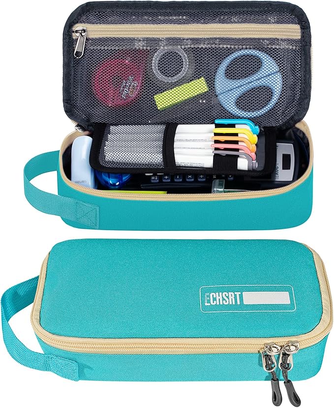 ECHSRT Large Pencil Case, Aesthetic Pen Pouch with Big Capacity, Minimalist Portable Stationery Bag with Handle for Office Organizer Aesthetic Pencil Cases