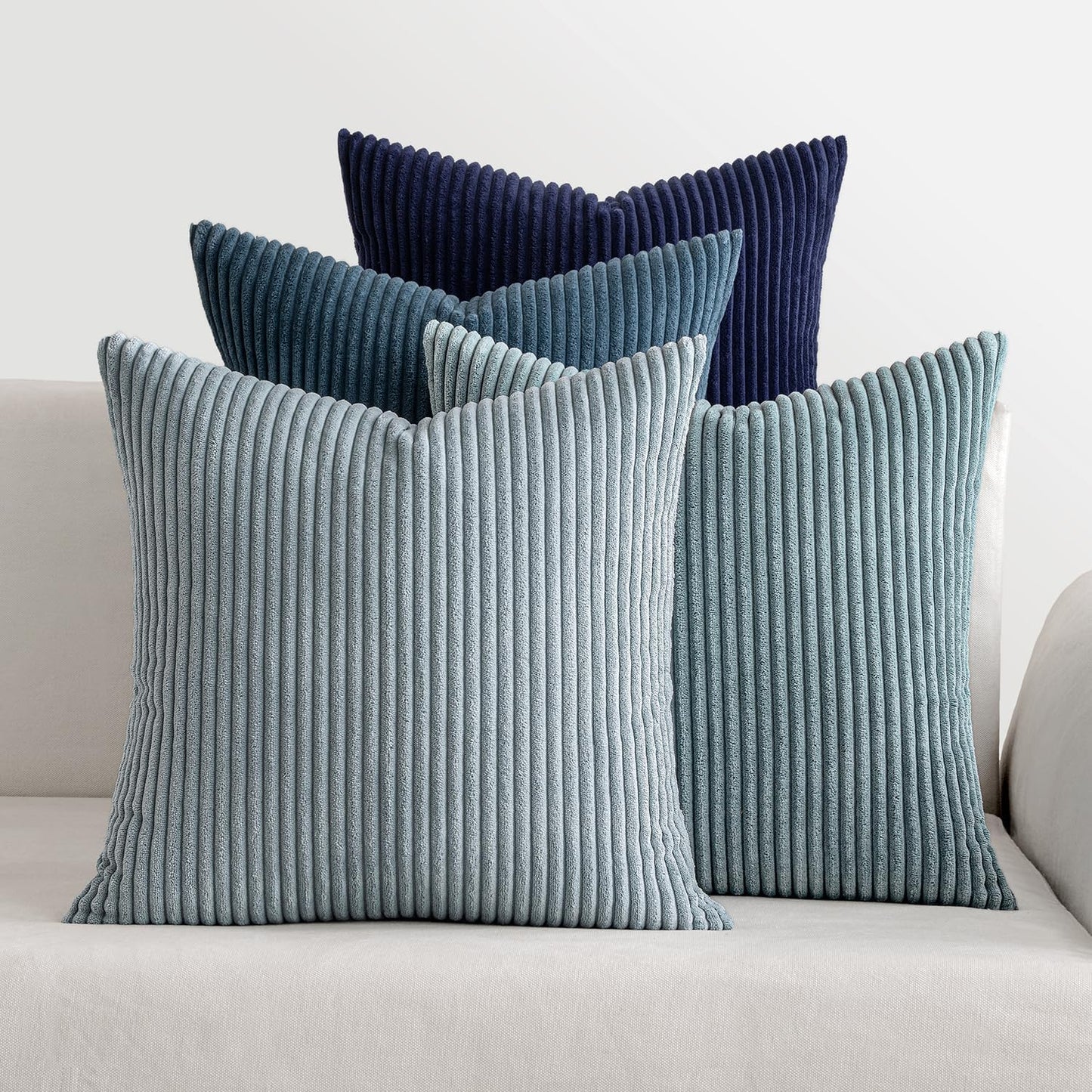 MIULEE Boho Farmhouse Throw Pillow Covers 16x16 Inch Set of 4 Western Neutral Decorative Cushion Covers Soft Modern Coastal Corduroy Home Decor for Couch Bed Sofa Living Room Dark Blue Navy Series