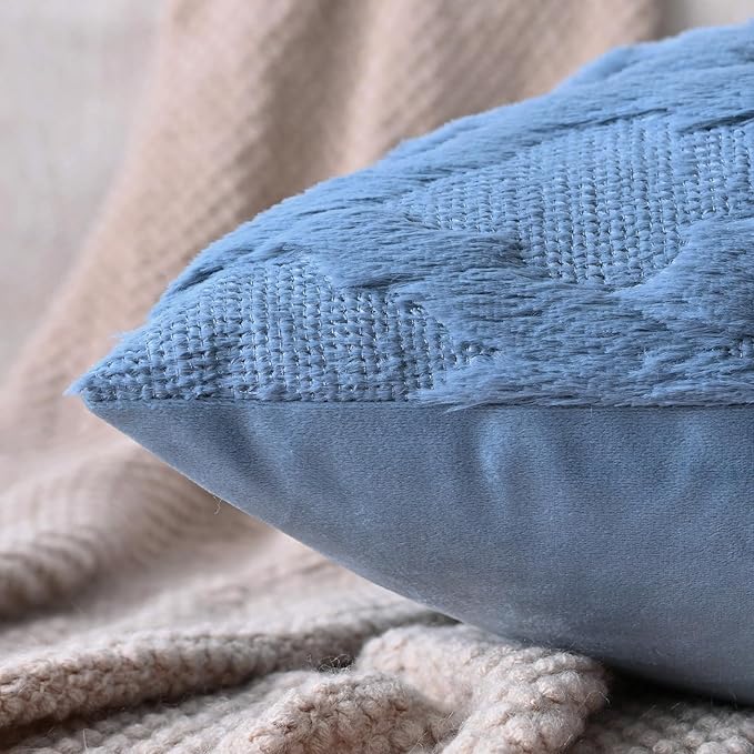 Set of 2 Soft Moroccan Throw Pillow Covers 12x20 Inch Plush Boho Decorative Pillow Cover Accent Cushion Case for Couch Sofa Bed, Grey Blue