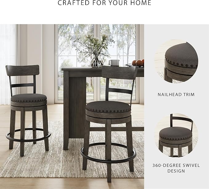 Signature Design by Ashley Caitbrook 24" Farmhouse Counter Height Upholstered Swivel Barstool, Gray