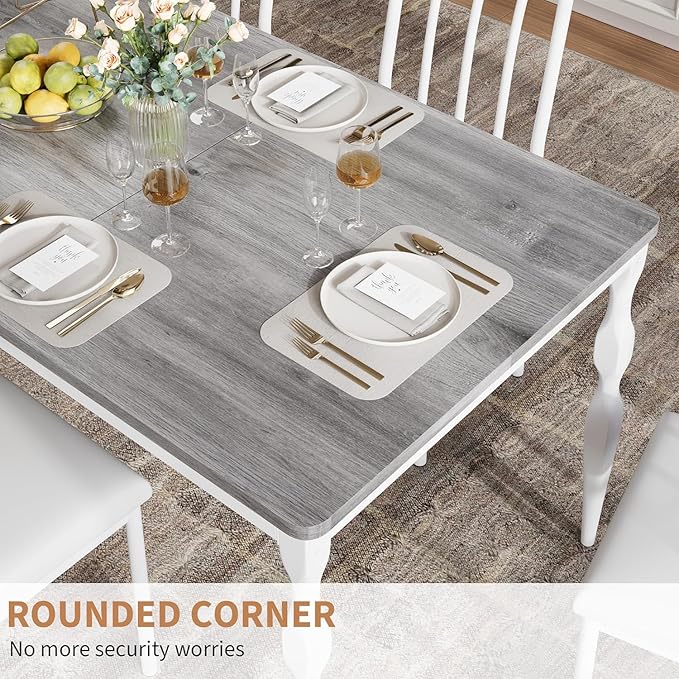 IDEALHOUSE 78 Inch Farmhouse Dining Table for 6-8 People, Rectangular Wood Kitchen Table with Heavy Duty Legs, Kitchen Dining Room Table for Dining Room Kitchen, Wash Grey