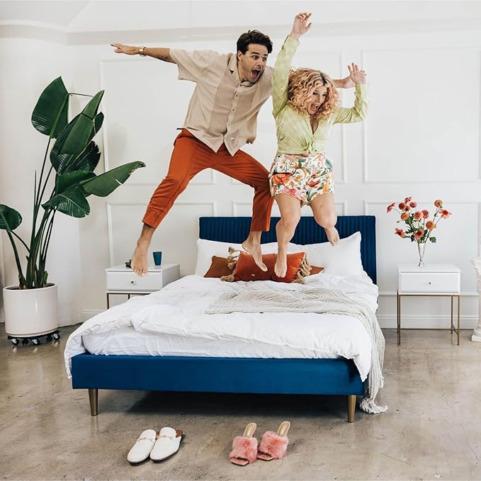 Mr. Kate Daphne Upholstered Bed with Vertical Channel Tufted Headboard, King, Olive Green Velvet