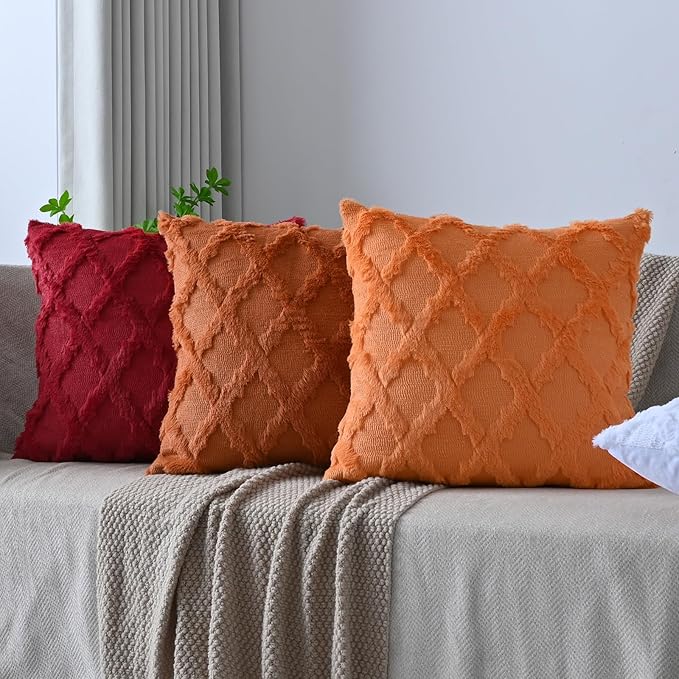 Set of 2 Soft Moroccan Throw Pillow Covers 12x20 Inch Plush Boho Decorative Pillow Cover Accent Cushion Case for Couch Sofa Bed, Orange