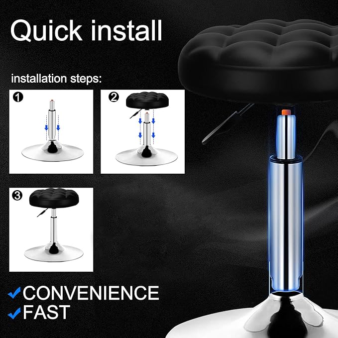 QiCheng&LYS Thick Padded Leather Shop Stool - Height Adjustable Counter & Desk Stool - Black Bread