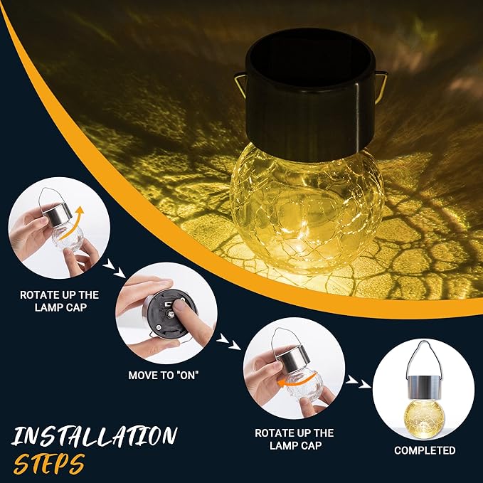 GIGALUMI 24 Pack Solar Outdoor Lights - Hanging Lights for Christmas Decoration - Cracked Glass, Waterproof for Garden, Yard, Fence, Tree (Warm White)