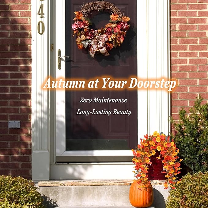 Artificial Flowers for Outdoors, 4 pcs Faux Mums for Outdoor Planters, UV Resistant Fake Flowers Fall Porch Decor, Fake Sunset Mums for Yard Patio Lawn Garden, Silk Flowers Autumn Decor