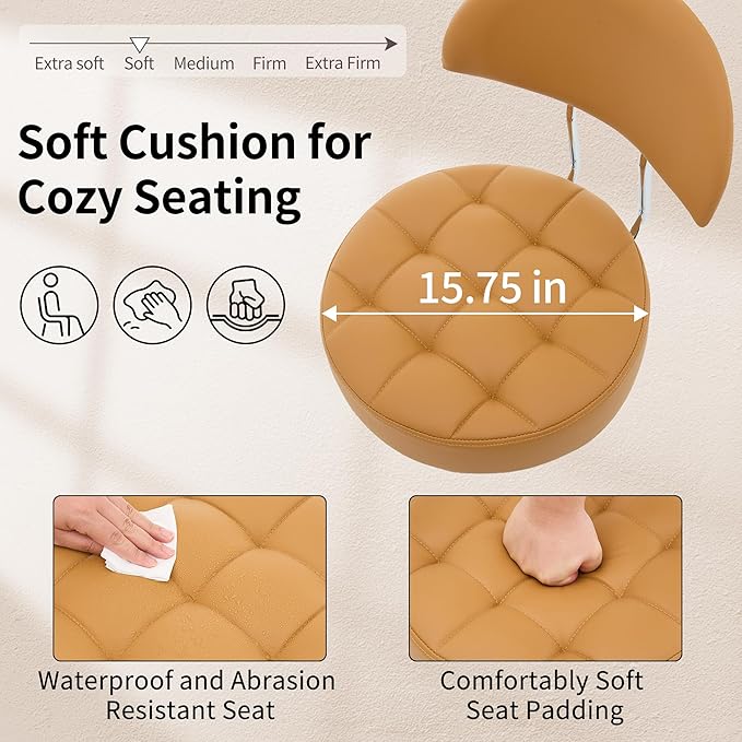 Rolling Chair (Adjustable Height 20-27 inch) (Stool with Quiet Wheels and Foot Rest) Multifunctional Nail Salon and Spa Stools (Camarel Brown)