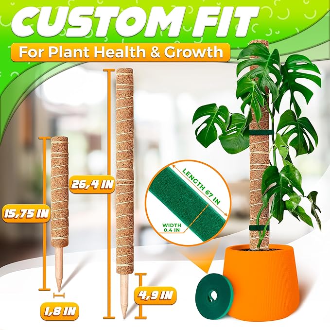 2 Pack Moss Pole Monstera Plant Support 12” Each Moss Plant Pole Moss Poles for Climbing Plants Monstera Support Pole Plant for Indoor Plants Moss Sticks for Indoor Plants Climbing Plant Poles