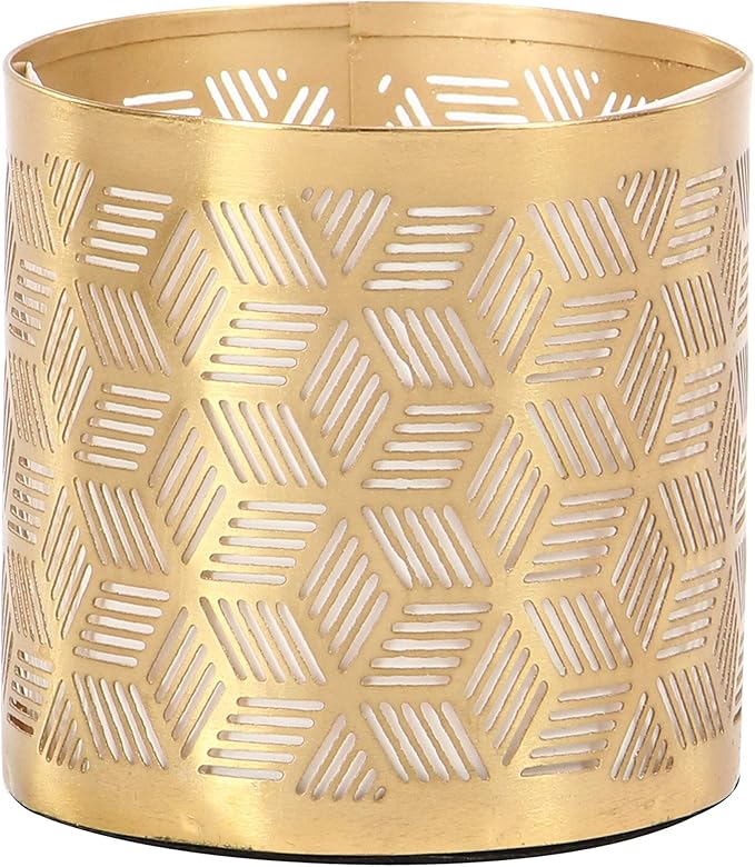 Deco 79 Metal Geometric Pencil Cup with Laser Carved Design, 4" x 4" x 4", Gold