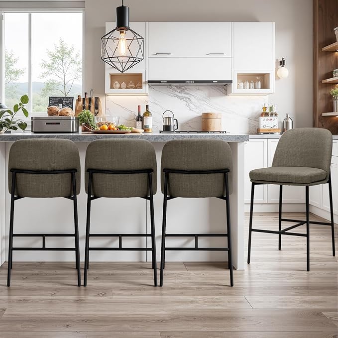 COLAMY Counter Height Bar Stools Set of 4, 25 Inch Modern Fabric Kitchen Island Stools with Back, Upholstered Counter Barstools Armless Bar Chairs with Metal Legs for Island Dining Room Bar,Brown