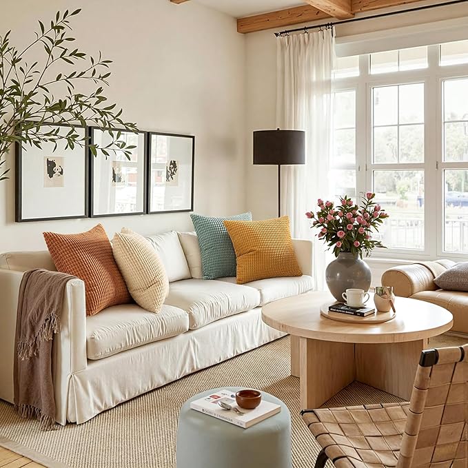 MIULEE Boho Farmhouse Decorative Pillow Covers 20x20 Inch Set of 4 Rustic Modern Fall Home Decor Couch Home Decor Couch Throw Pillows Summer Corduroy Pillowcases for Sofa Living Room Bed Orange/Teal