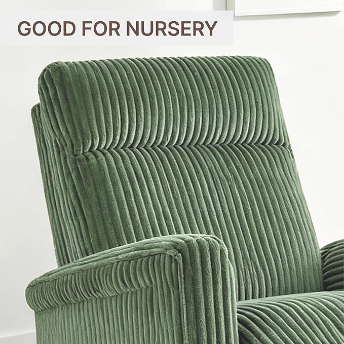 Swivel Rocker Recliner for Adults, Corduroy 360 Degree Swivel Glider Recliner Manual 3-Position Adjustable Easy Assembly for Small Space Living Room Nursery Bedroom