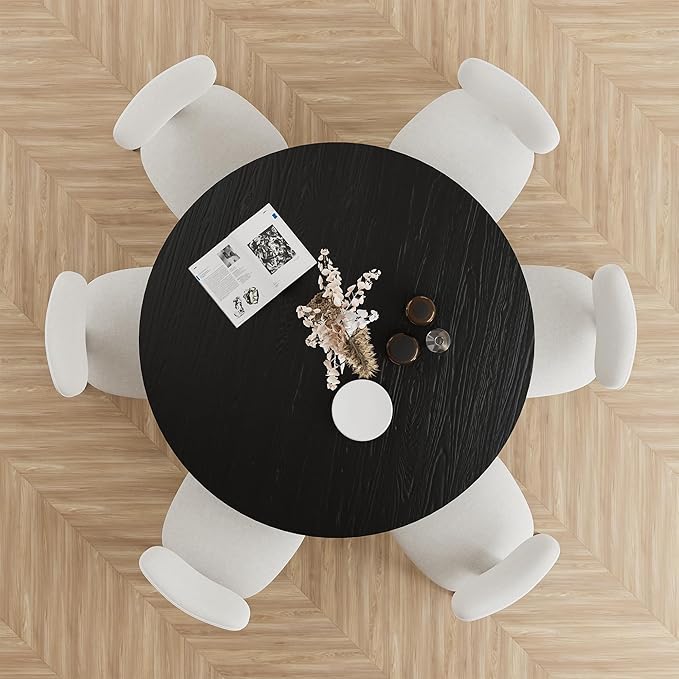 Casaphoria 52" Dining Table, Wicker Base Modern Kitchen Table for 4-6, Farmhouse Style with Round Top & Wicker Base, Easy Assembly for Living Room, Kitchen, Black