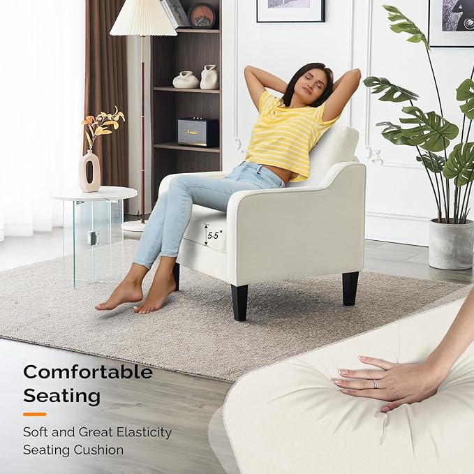 VINGLI Mid Century Modern Accent Chairs - Set of 2, Comfy Chenille Upholstered Side Chairs for Living Room, Bedroom, Play Room, Apartment, Office (Creamy White)