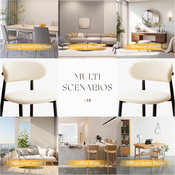 Kitchen Dining Chairs Set of 4 Modern Upholstered Leather Farmhouse Dining Room Chair with Metal Legs, Black/Beige