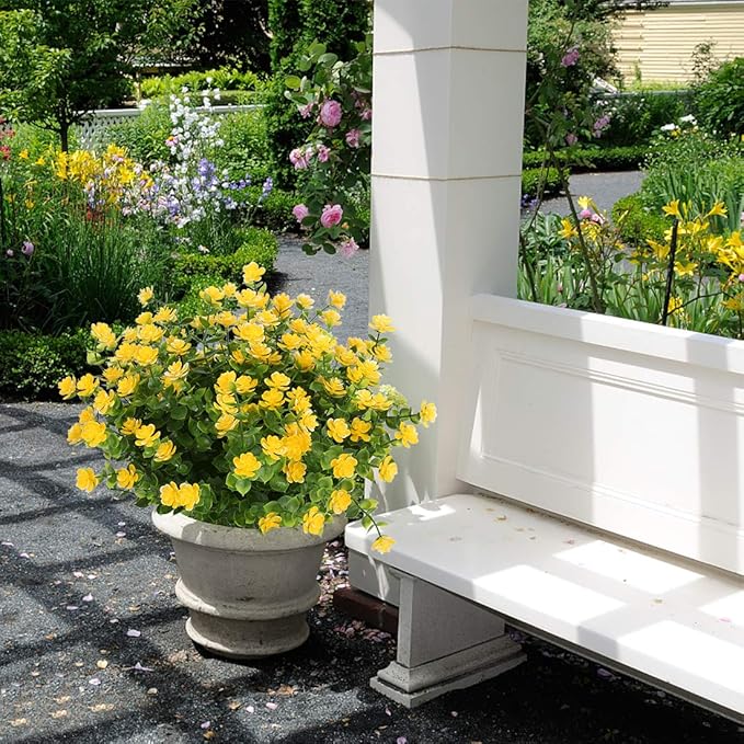 24PCS Artificial Flowers, Fake Artificial Greenery UV Resistant No Fade Faux Plastic Plants for Wedding Bridle Bouquet Indoor Outdoor Home Garden Kitchen Office Table Vase(Yellow)