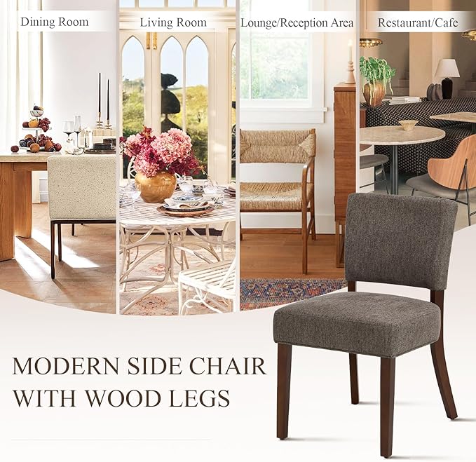 COLAMY Mid Century Modern Dining Chairs Set of 6, Upholstered Kitchen Chairs with Back, Farmhouse Fabric Side Dining Room Chairs with Wood Legs for Dining Room Kitchen Restaurant, Brown